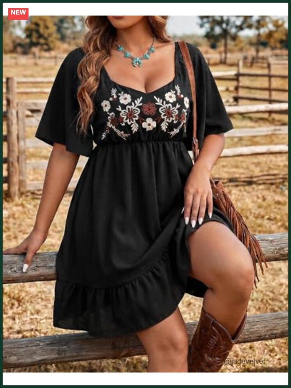 Plus Size Western Embroidered A-Line Country Concert Dress Elasti - Picture 5 of 6